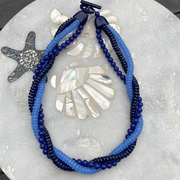 Chico’s Three Strand Beaded Necklace in Shades of Blue - Picture 1 of 9